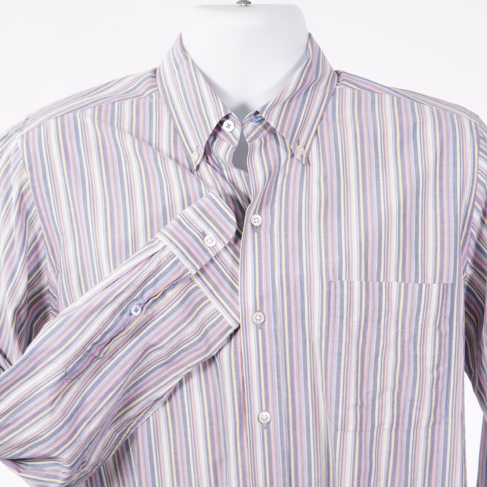 J. McLaughlin Modern Fit Mens Medium Gray Pink Striped Button Down Cotton Shirt